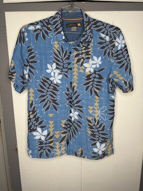 Quiksilver waterman Men Blue Floral Hawaiian Short-Sleeve button up Shirt small